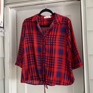 Red&Blue Houndstooth Blouse